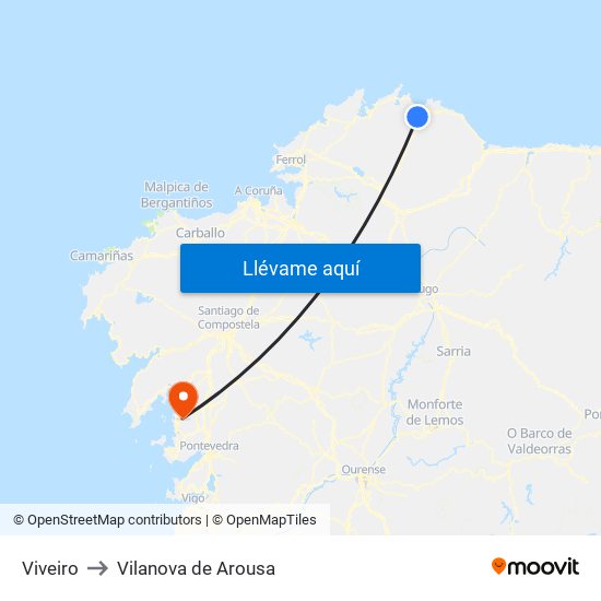 Viveiro to Vilanova de Arousa map