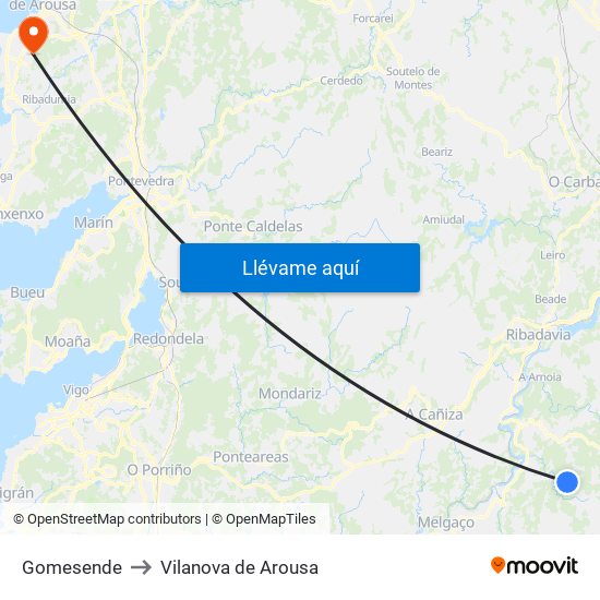 Gomesende to Vilanova de Arousa map