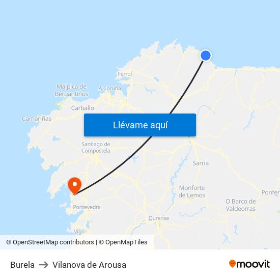 Burela to Vilanova de Arousa map