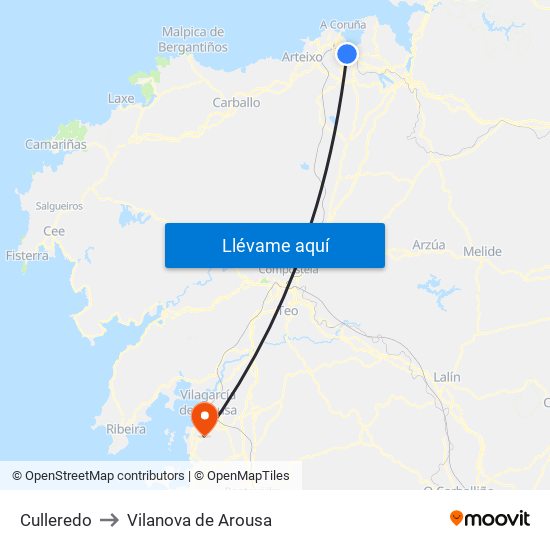 Culleredo to Vilanova de Arousa map