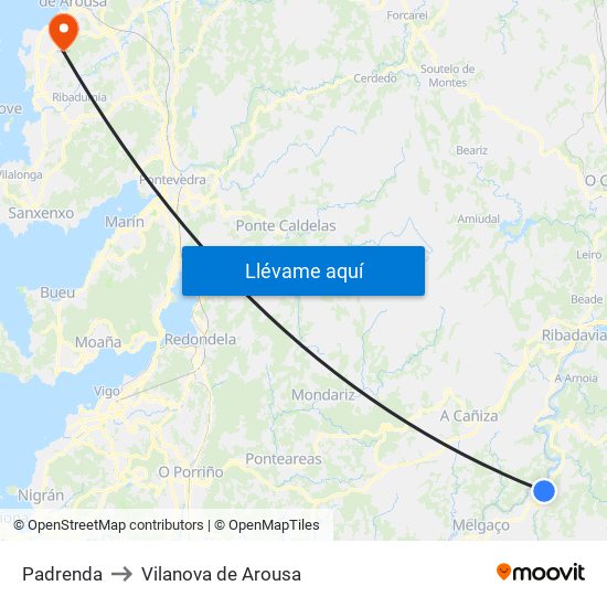 Padrenda to Vilanova de Arousa map