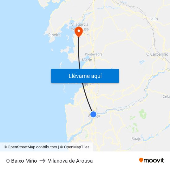 O Baixo Miño to Vilanova de Arousa map
