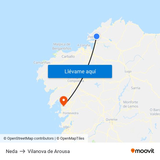Neda to Vilanova de Arousa map