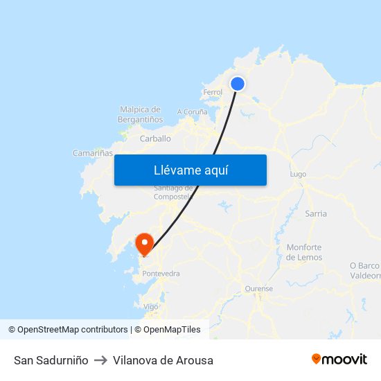 San Sadurniño to Vilanova de Arousa map