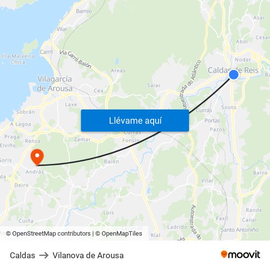 Caldas to Vilanova de Arousa map