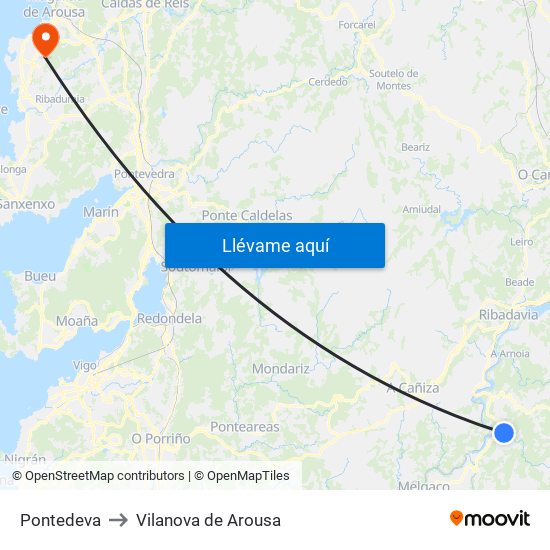 Pontedeva to Vilanova de Arousa map