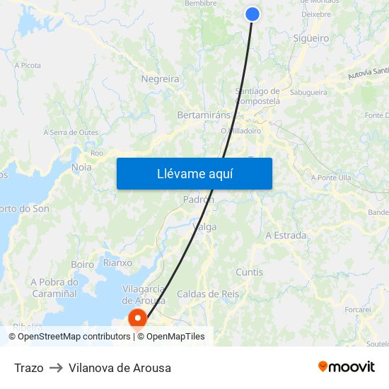 Trazo to Vilanova de Arousa map