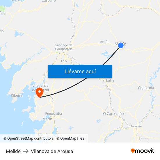Melide to Vilanova de Arousa map