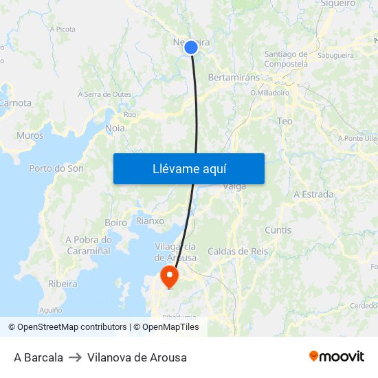 A Barcala to Vilanova de Arousa map