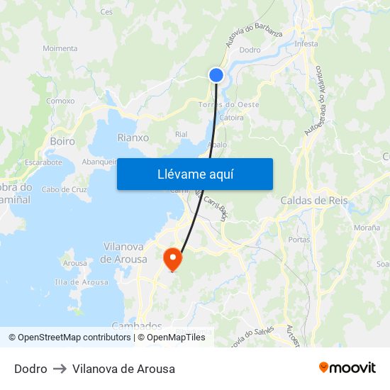 Dodro to Vilanova de Arousa map