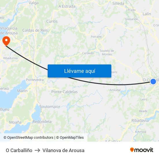 O Carballiño to Vilanova de Arousa map