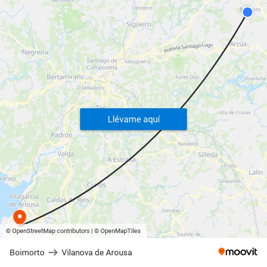 Boimorto to Vilanova de Arousa map