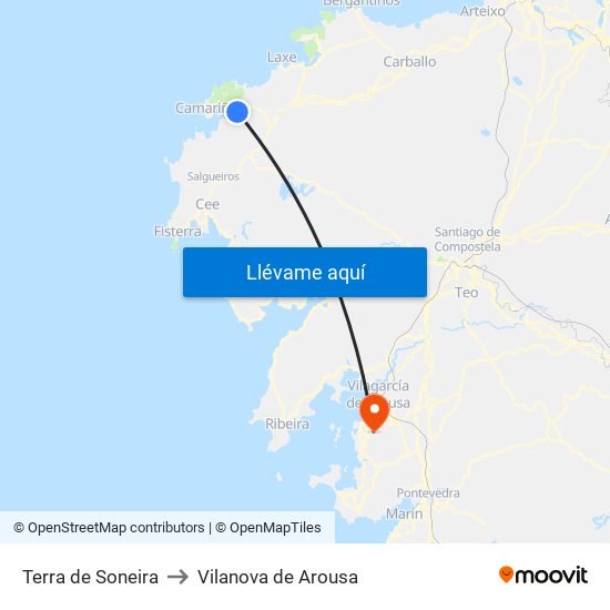 Terra de Soneira to Vilanova de Arousa map