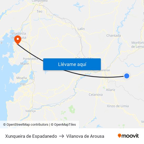 Xunqueira de Espadanedo to Vilanova de Arousa map