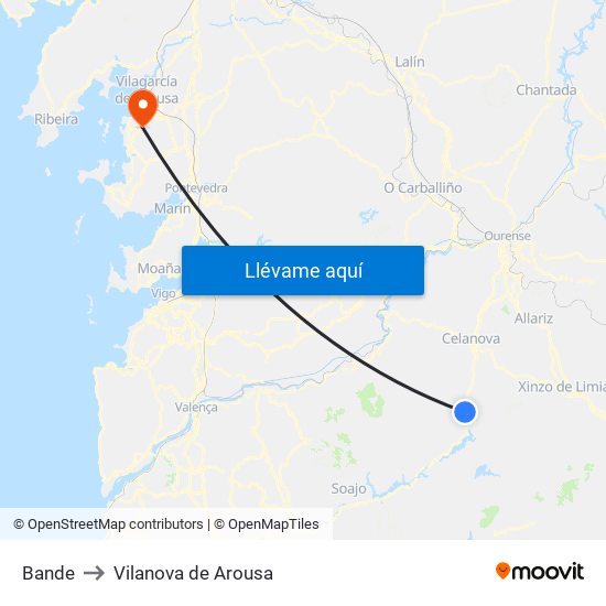 Bande to Vilanova de Arousa map