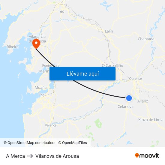 A Merca to Vilanova de Arousa map