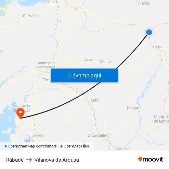 Rábade to Vilanova de Arousa map