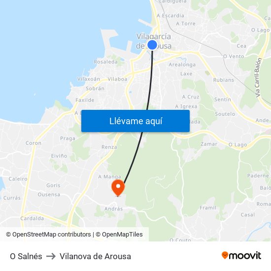 O Salnés to Vilanova de Arousa map