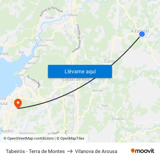 Tabeirós - Terra de Montes to Vilanova de Arousa map