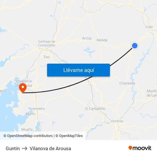 Guntín to Vilanova de Arousa map