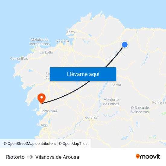 Riotorto to Vilanova de Arousa map