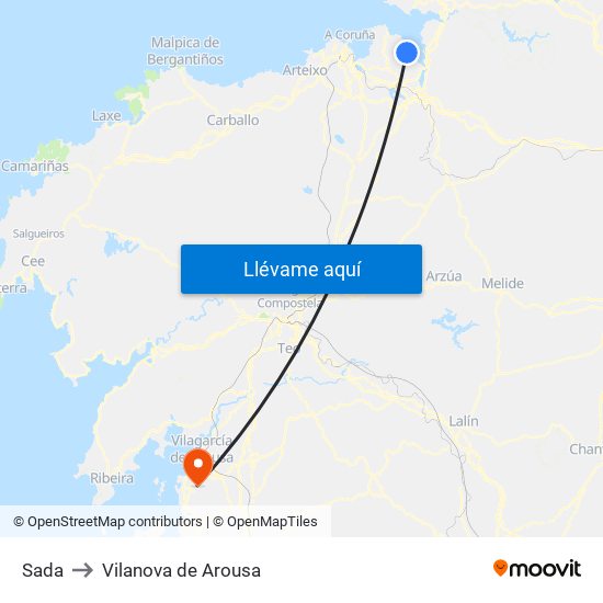 Sada to Vilanova de Arousa map