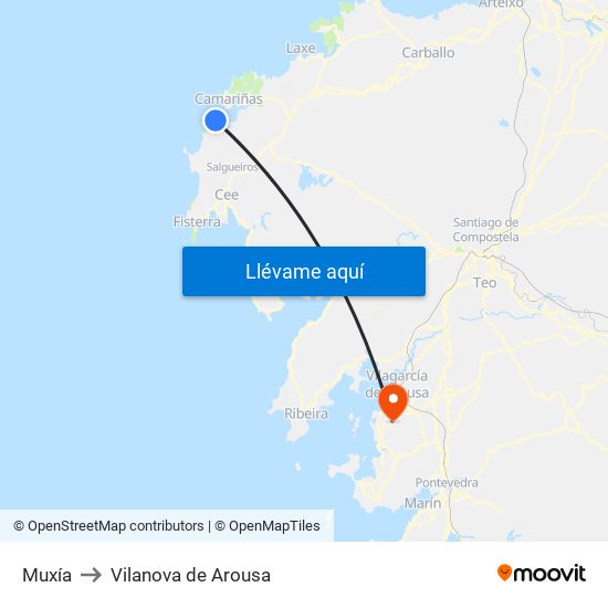 Muxía to Vilanova de Arousa map