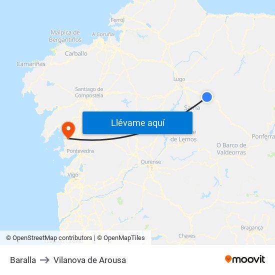 Baralla to Vilanova de Arousa map
