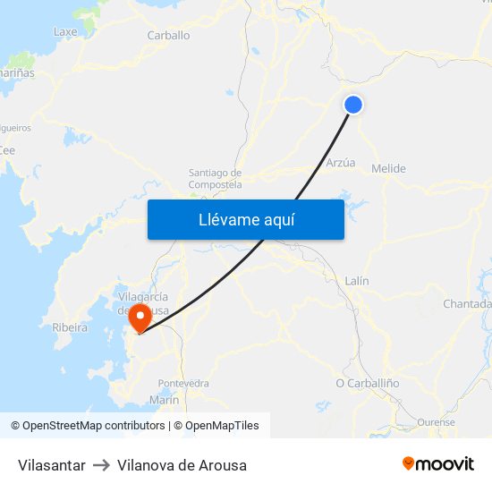 Vilasantar to Vilanova de Arousa map