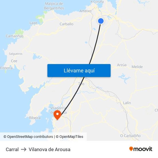 Carral to Vilanova de Arousa map