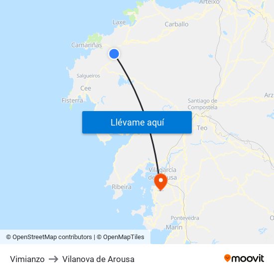 Vimianzo to Vilanova de Arousa map