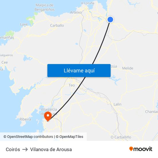 Coirós to Vilanova de Arousa map