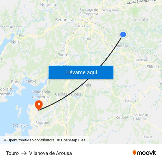 Touro to Vilanova de Arousa map