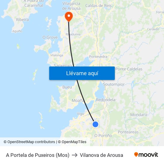 A Portela de Puxeiros (Mos) to Vilanova de Arousa map