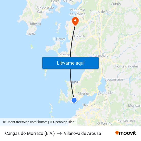 Cangas do Morrazo (E.A.) to Vilanova de Arousa map