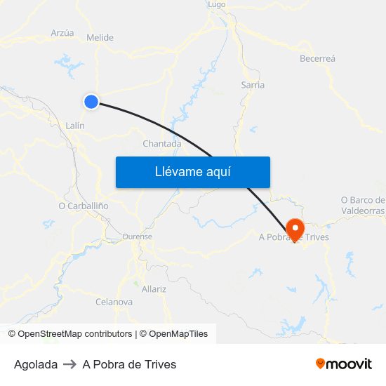 Agolada to A Pobra de Trives map