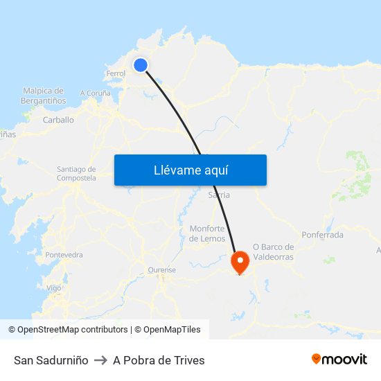 San Sadurniño to A Pobra de Trives map