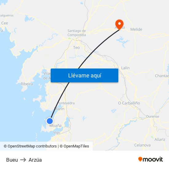 Bueu to Arzúa map