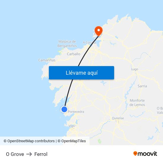 O Grove to Ferrol map