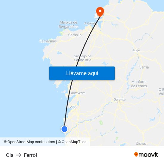 Oia to Ferrol map