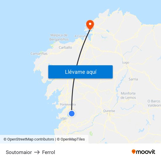 Soutomaior to Ferrol map