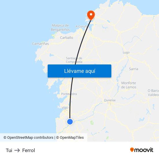Tui to Ferrol map