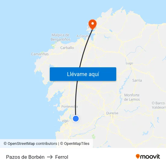Pazos de Borbén to Ferrol map