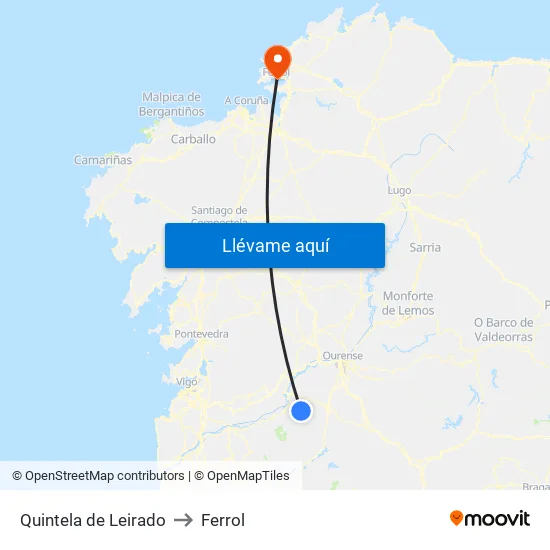 Quintela de Leirado to Ferrol map