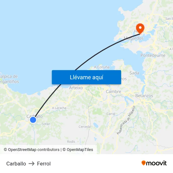 Carballo to Ferrol map