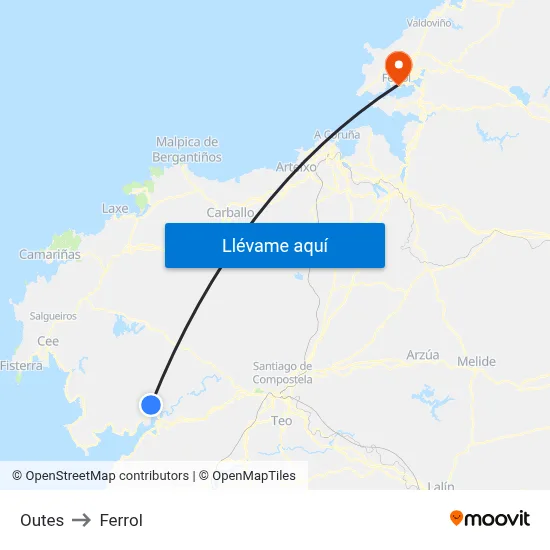 Outes to Ferrol map