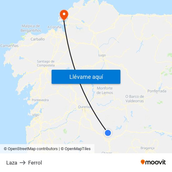 Laza to Ferrol map