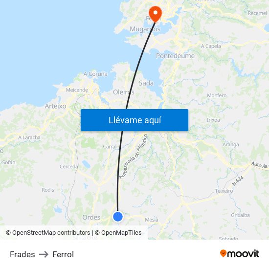 Frades to Ferrol map