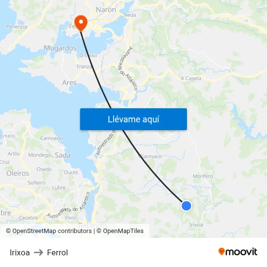 Irixoa to Ferrol map