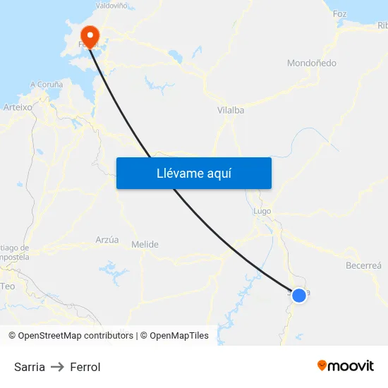 Sarria to Ferrol map